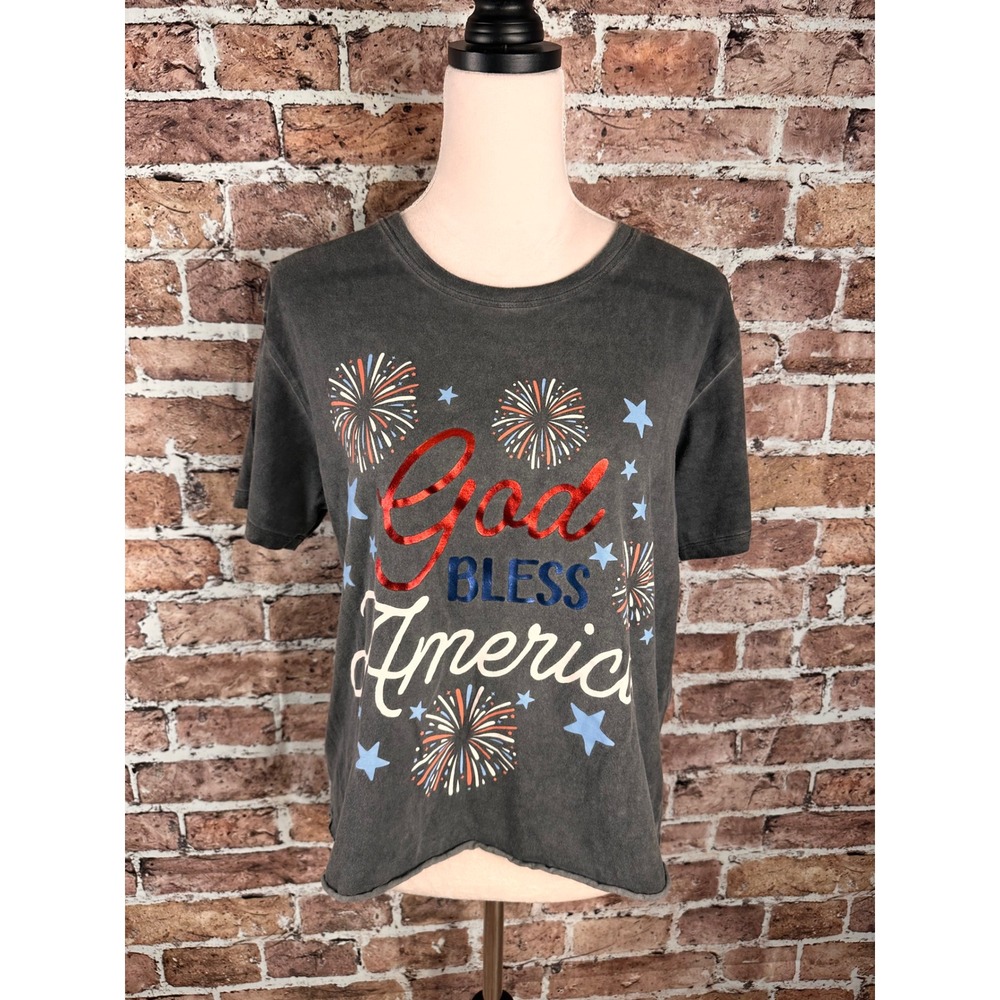 Isaac Morris God Bless America Graphic Tee Charcoal Mineral Wash Large L - Picture 2 of 9